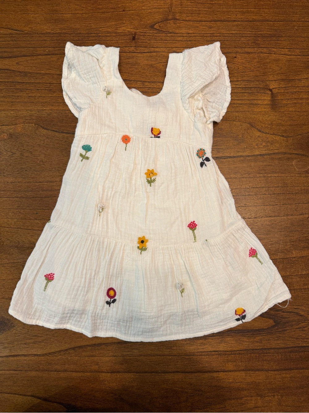 Zara White Cotton Dress with Multicolor Floral Embroidery